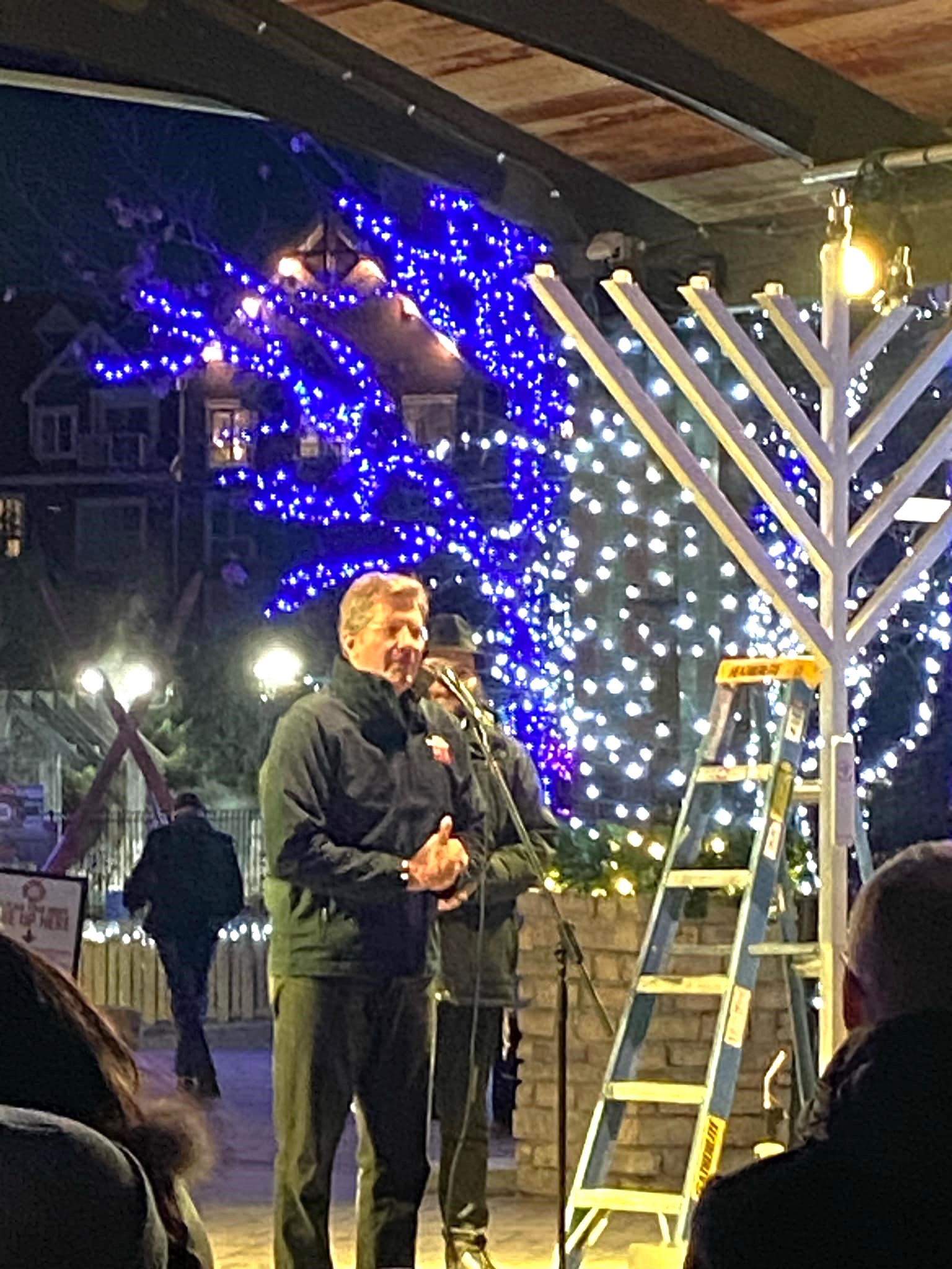 Brian Saunderson, MPP for Simcoe-Grey provides a welcome to all in attendance at the menorah lighting ceremony.